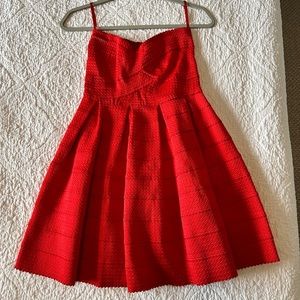 Strapless red cocktail dress
